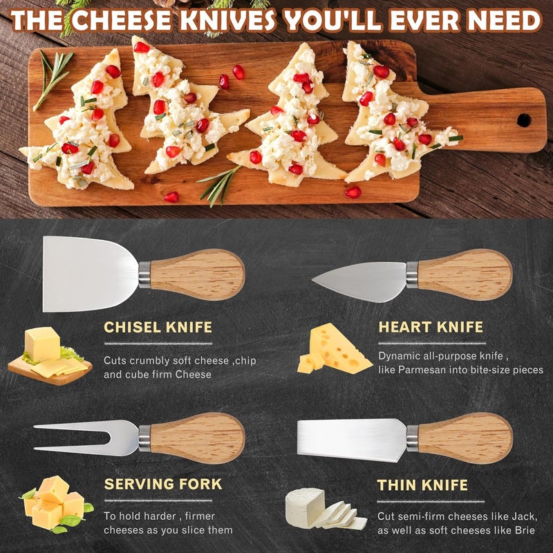 HEORIM Cheese Knife Set for Charcuterie - 4 Small Stainless Steel Cheese Knives and Fork with Magnetic Acacia Wood Holder - Charcuterie Board Accessories - Image 3
